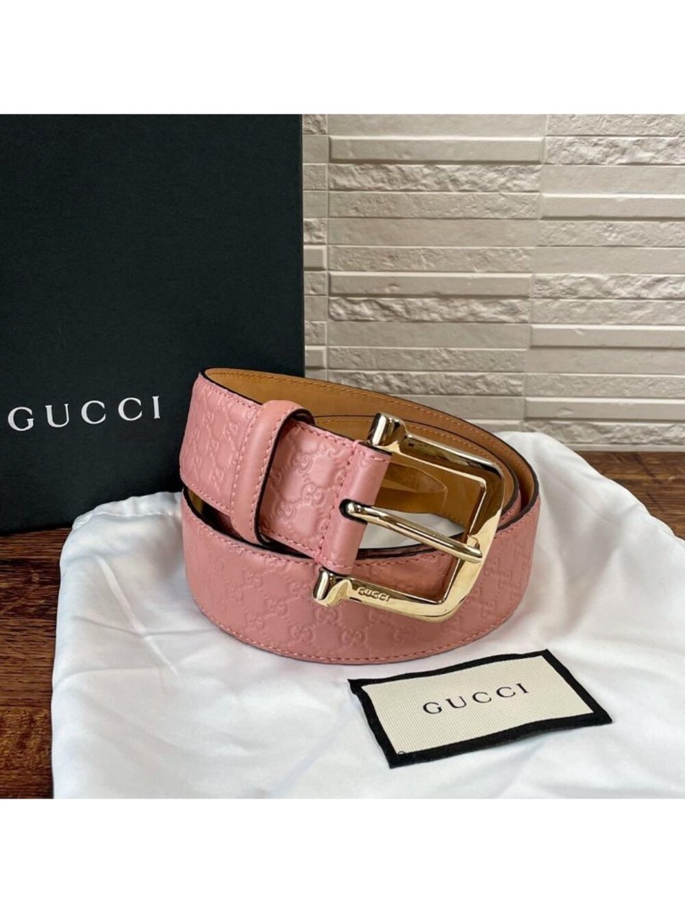 Gucci GG Guccissima Leather Belt Pink Gold Buckle